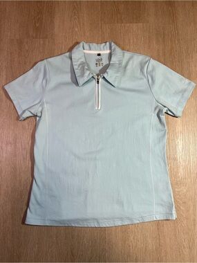 Lole Women's XL Extra Large Pale Blue Short Sleeve Minimalist Chic Zip Polo